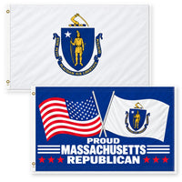 Massachusetts State Flag and Proud Massachusetts Republican Flag 3x5 2-Pack