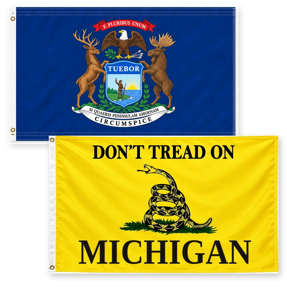 Michigan State Flag and Don't Tread on Michigan Flag 3x5 2-Pack
