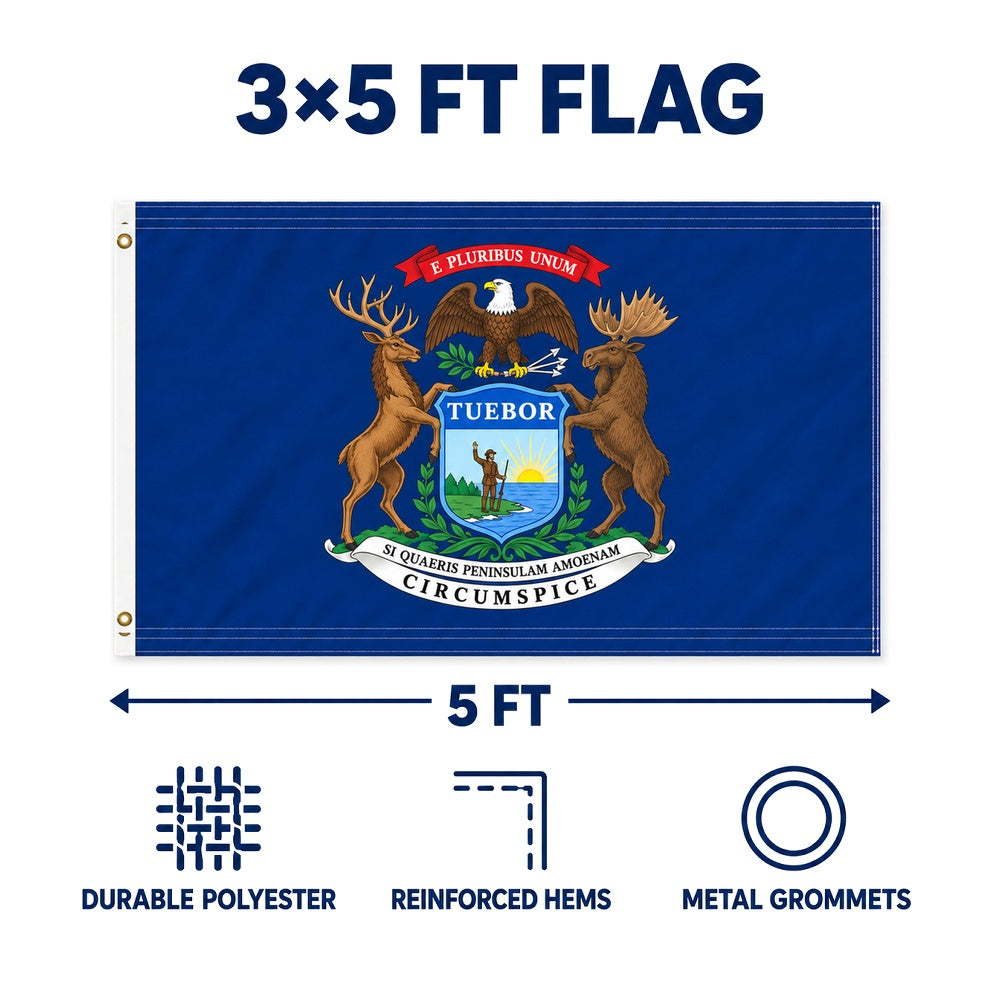 Michigan State Flag 3x5 features and size details