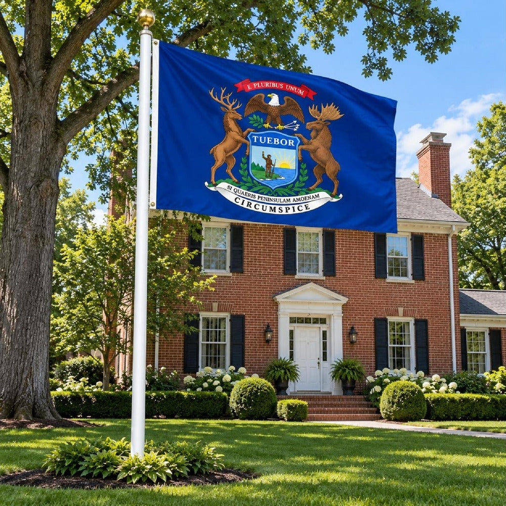 Michigan State Flag 3x5 displayed outdoors