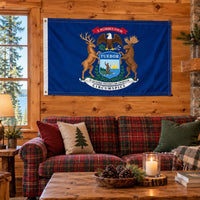 Michigan State Flag 3x5 displayed outdoors