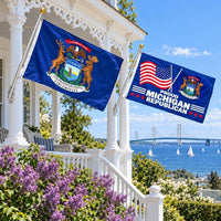 Michigan State Flag and Proud Michigan Republican Flag 3x5 2-Pack displayed outdoors
