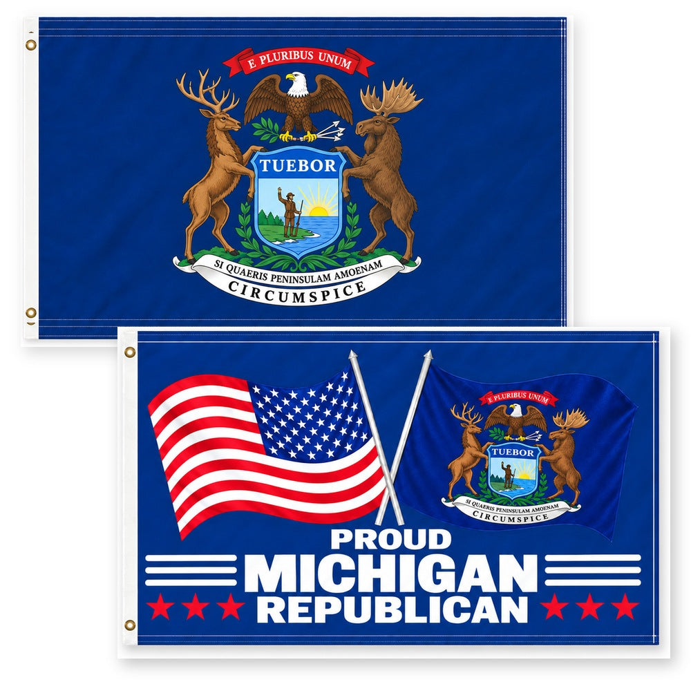 Michigan State Flag and Proud Michigan Republican Flag 3x5 2-Pack