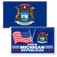 Michigan State Flag and Proud Michigan Republican Flag 3x5 2-Pack