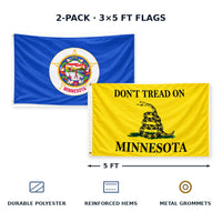 Minnesota State Flag and Don't Tread on Minnesota Flag 3x5 2-Pack features and size details