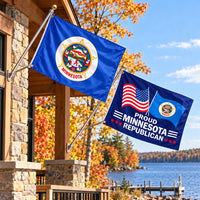 Minnesota State Flag and Proud Minnesota Republican Flag 3x5 2-Pack displayed outdoors
