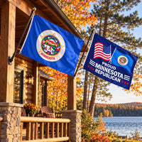 Minnesota State Flag and Proud Minnesota Republican Flag 3x5 2-Pack displayed outdoors