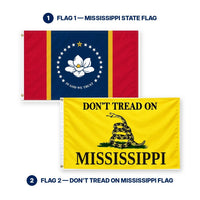 Mississippi State Flag and Don't Tread on Mississippi Flag 3x5 2-Pack features and size details