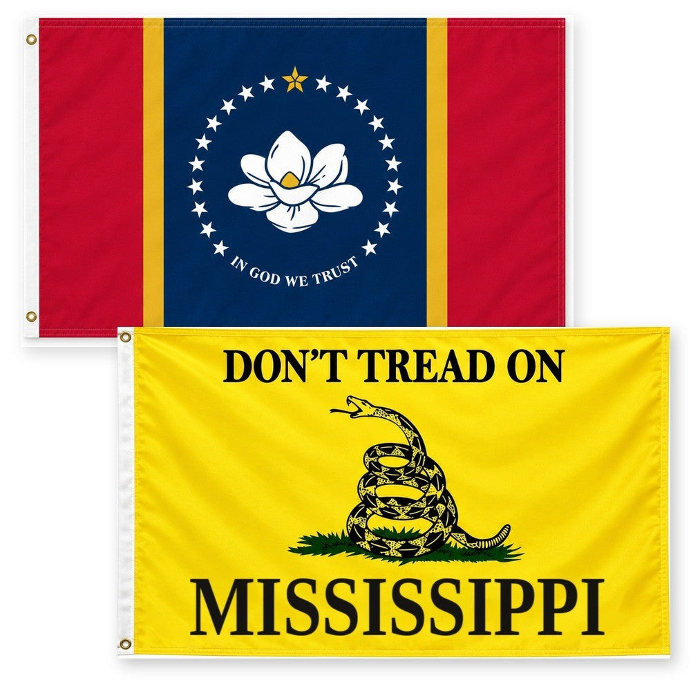 Mississippi State Flag and Don't Tread on Mississippi Flag 3x5 2-Pack