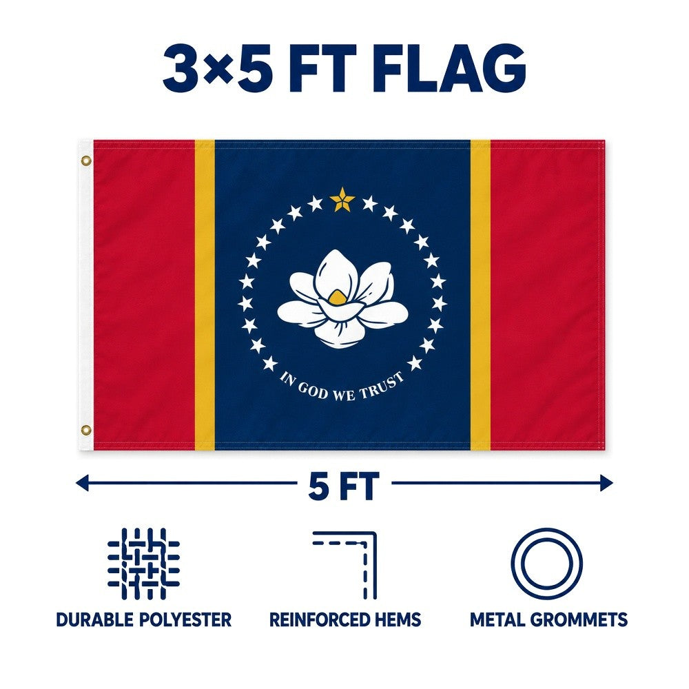 Mississippi State Flag 3x5 features and size details