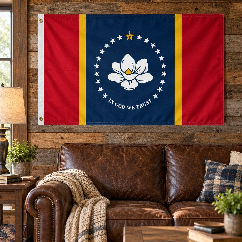 Mississippi State Flag 3x5 displayed outdoors