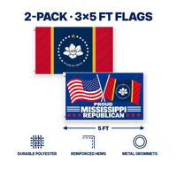 Mississippi State Flag and Proud Mississippi Republican Flag 3x5 2-Pack features and size details