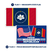 Mississippi State Flag and Proud Mississippi Republican Flag 3x5 2-Pack features and size details