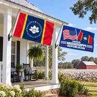 Mississippi State Flag and Proud Mississippi Republican Flag 3x5 2-Pack displayed outdoors