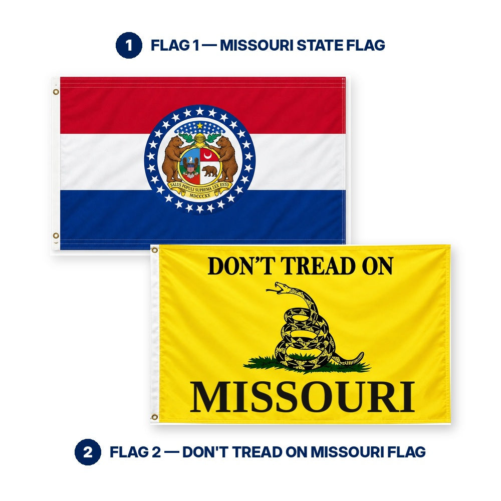 Missouri State Flag and Don't Tread on Missouri Flag 3x5 2-Pack features and size details
