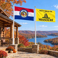 Missouri State Flag and Don't Tread on Missouri Flag 3x5 2-Pack displayed outdoors