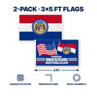Missouri State Flag and Proud Missouri Republican Flag 3x5 2-Pack features and size details