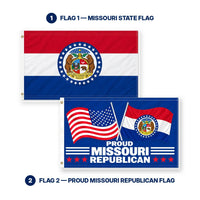 Missouri State Flag and Proud Missouri Republican Flag 3x5 2-Pack features and size details