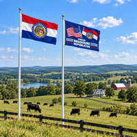 Missouri State Flag and Proud Missouri Republican Flag 3x5 2-Pack displayed outdoors