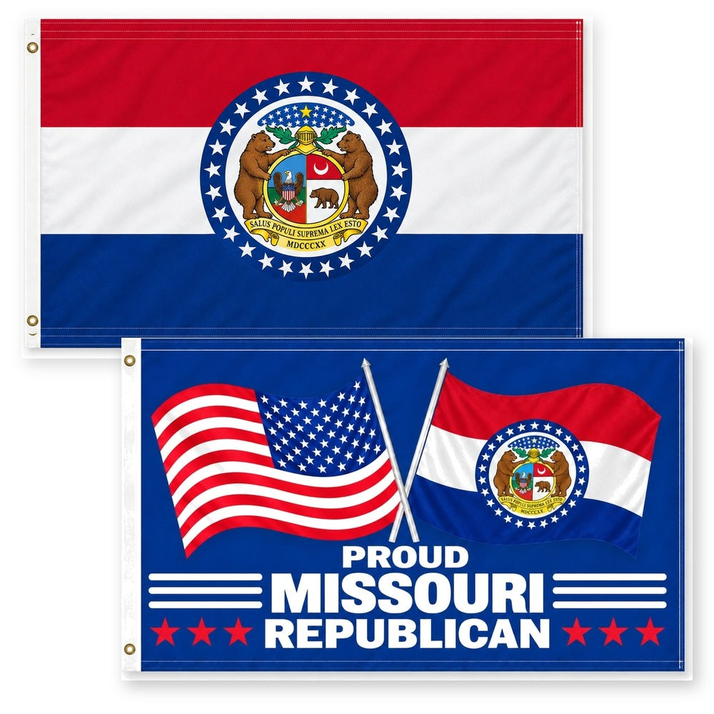 Missouri State Flag and Proud Missouri Republican Flag 3x5 2-Pack