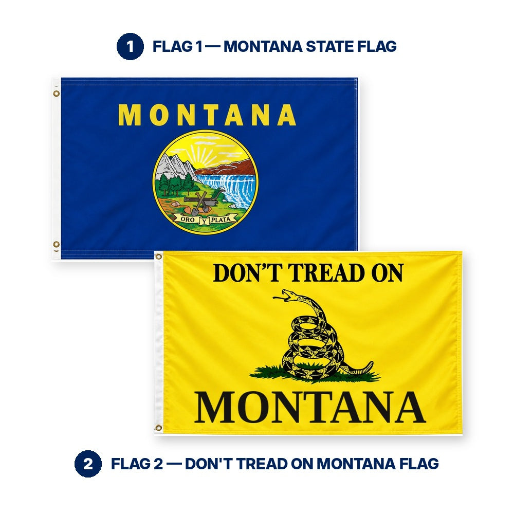 Montana State Flag and Don't Tread on Montana Flag 3x5 2-Pack features and size details