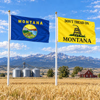 Montana State Flag and Don't Tread on Montana Flag 3x5 2-Pack displayed outdoors