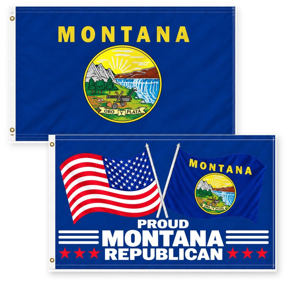 Montana State Flag and Proud Montana Republican Flag 3x5 2-Pack