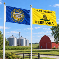 Nebraska State Flag and Don't Tread on Nebraska Flag 3x5 2-Pack displayed outdoors