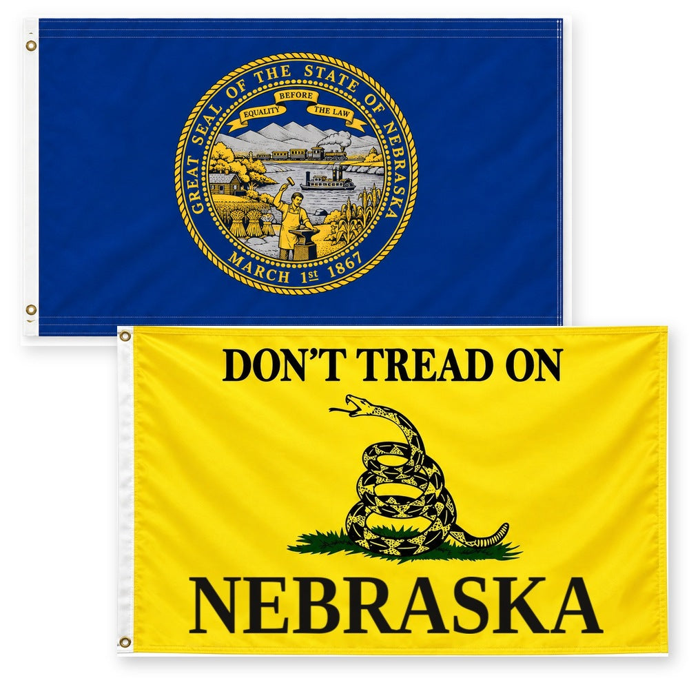 Nebraska State Flag and Don't Tread on Nebraska Flag 3x5 2-Pack
