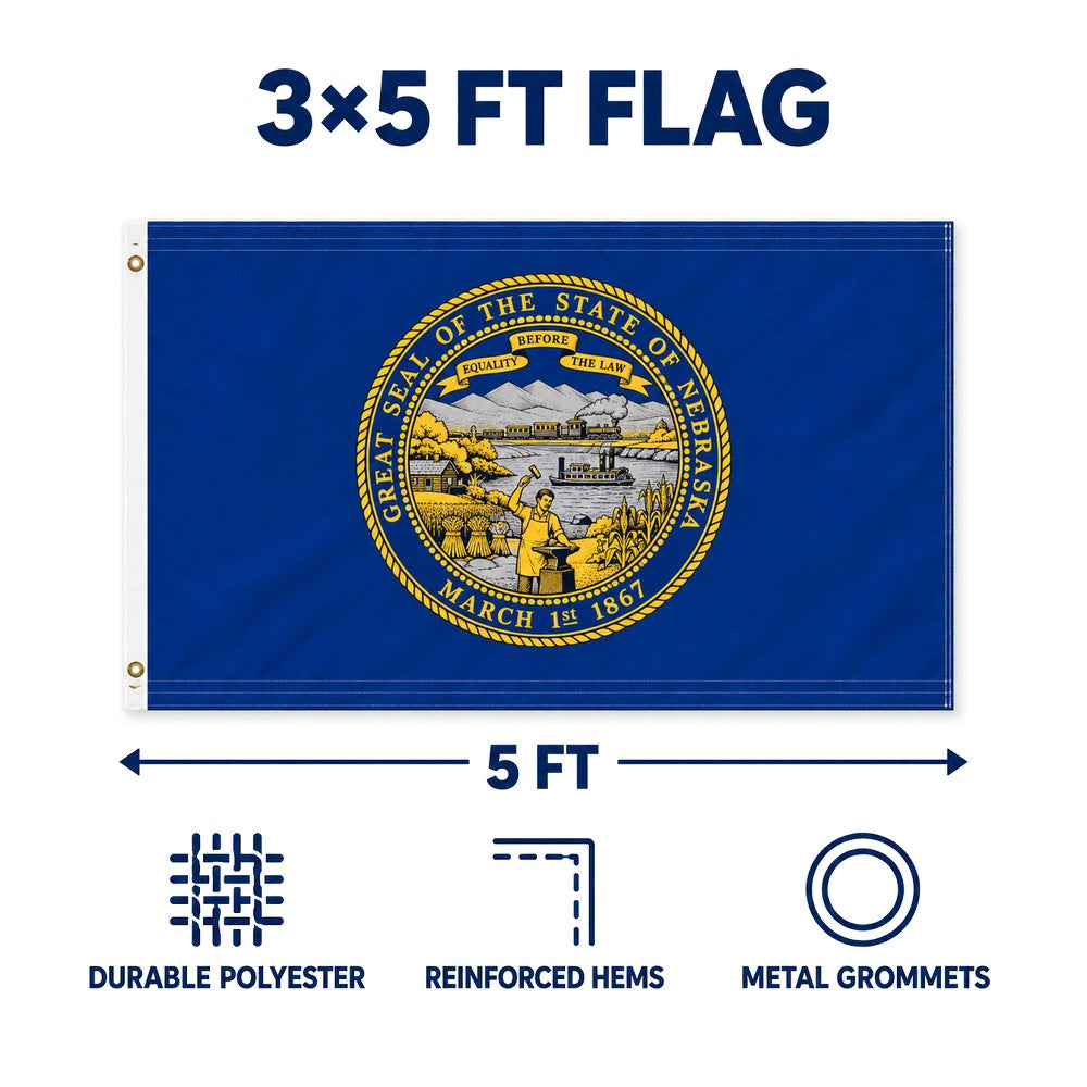 Nebraska State Flag 3x5 features and size details
