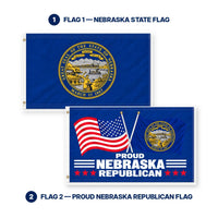 Nebraska State Flag and Proud Nebraska Republican Flag 3x5 2-Pack features and size details