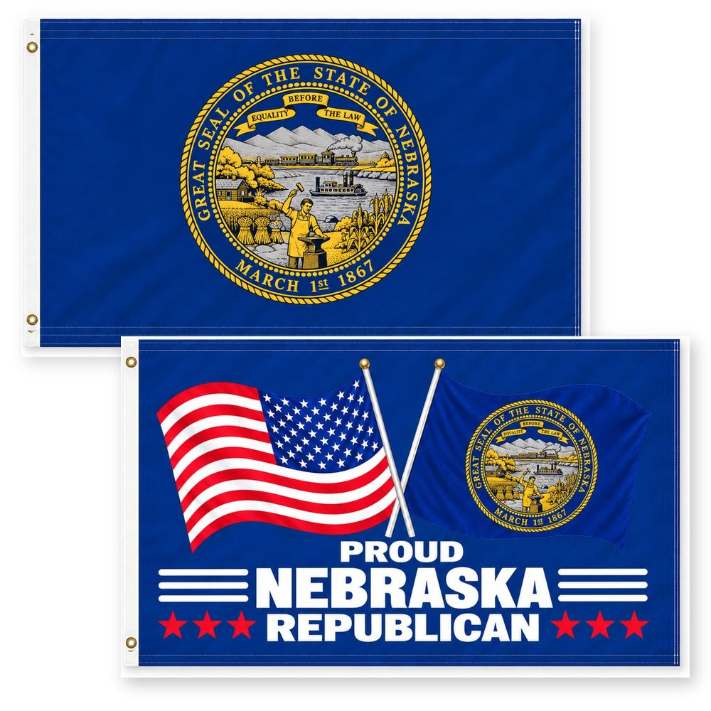 Nebraska State Flag and Proud Nebraska Republican Flag 3x5 2-Pack