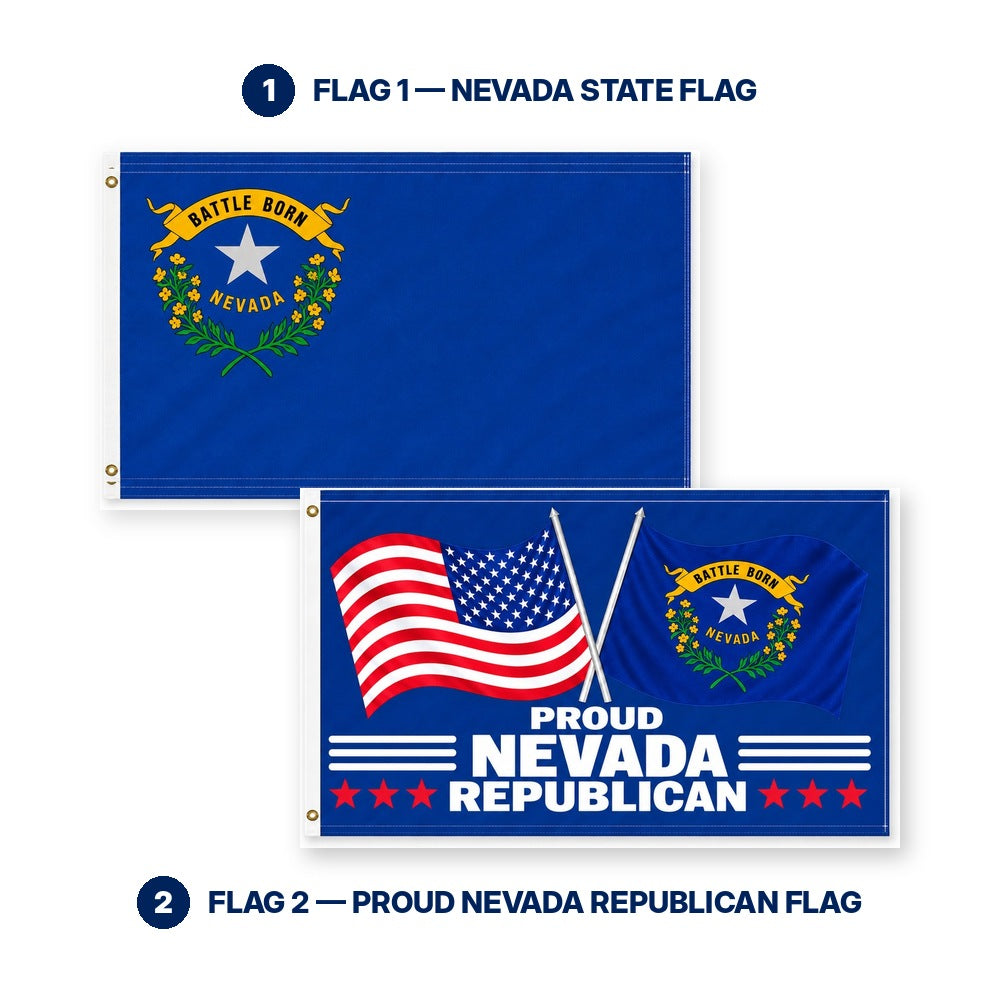 Nevada State Flag and Proud Nevada Republican Flag 3x5 2-Pack features and size details