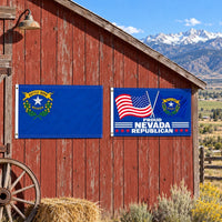 Nevada State Flag and Proud Nevada Republican Flag 3x5 2-Pack displayed outdoors