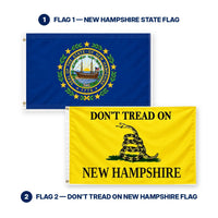 New Hampshire State Flag and Don't Tread on New Hampshire Flag 3x5 2-Pack features and size details