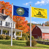 New Hampshire State Flag and Don't Tread on New Hampshire Flag 3x5 2-Pack displayed outdoors