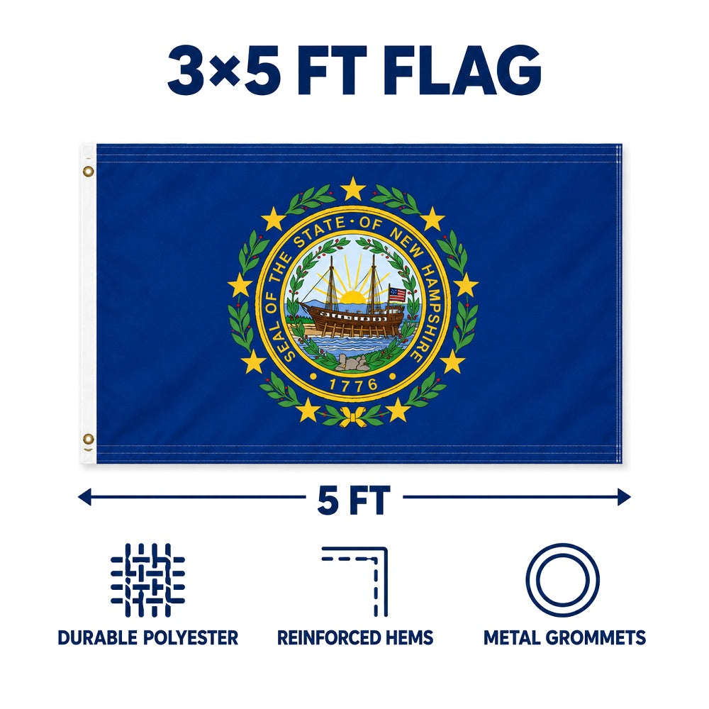 New Hampshire State Flag 3x5 features and size details
