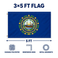 New Hampshire State Flag 3x5 features and size details