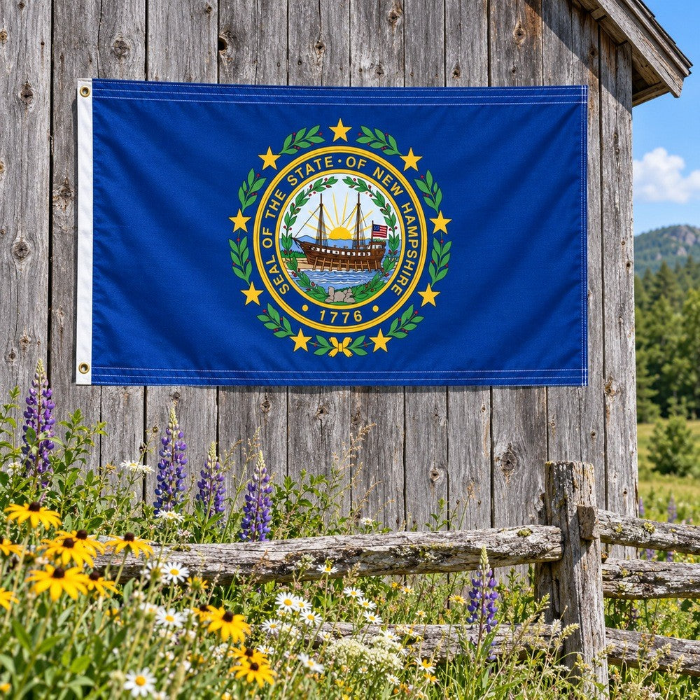 New Hampshire State Flag 3x5 displayed outdoors