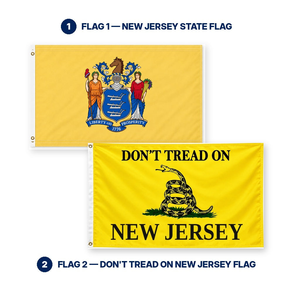 New Jersey State Flag and Don't Tread on New Jersey Flag 3x5 2-Pack features and size details