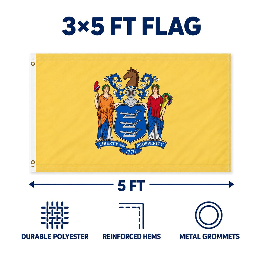 New Jersey State Flag 3x5 features and size details