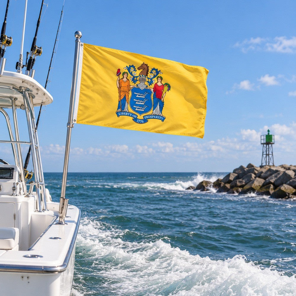 New Jersey State Flag 3x5 displayed outdoors
