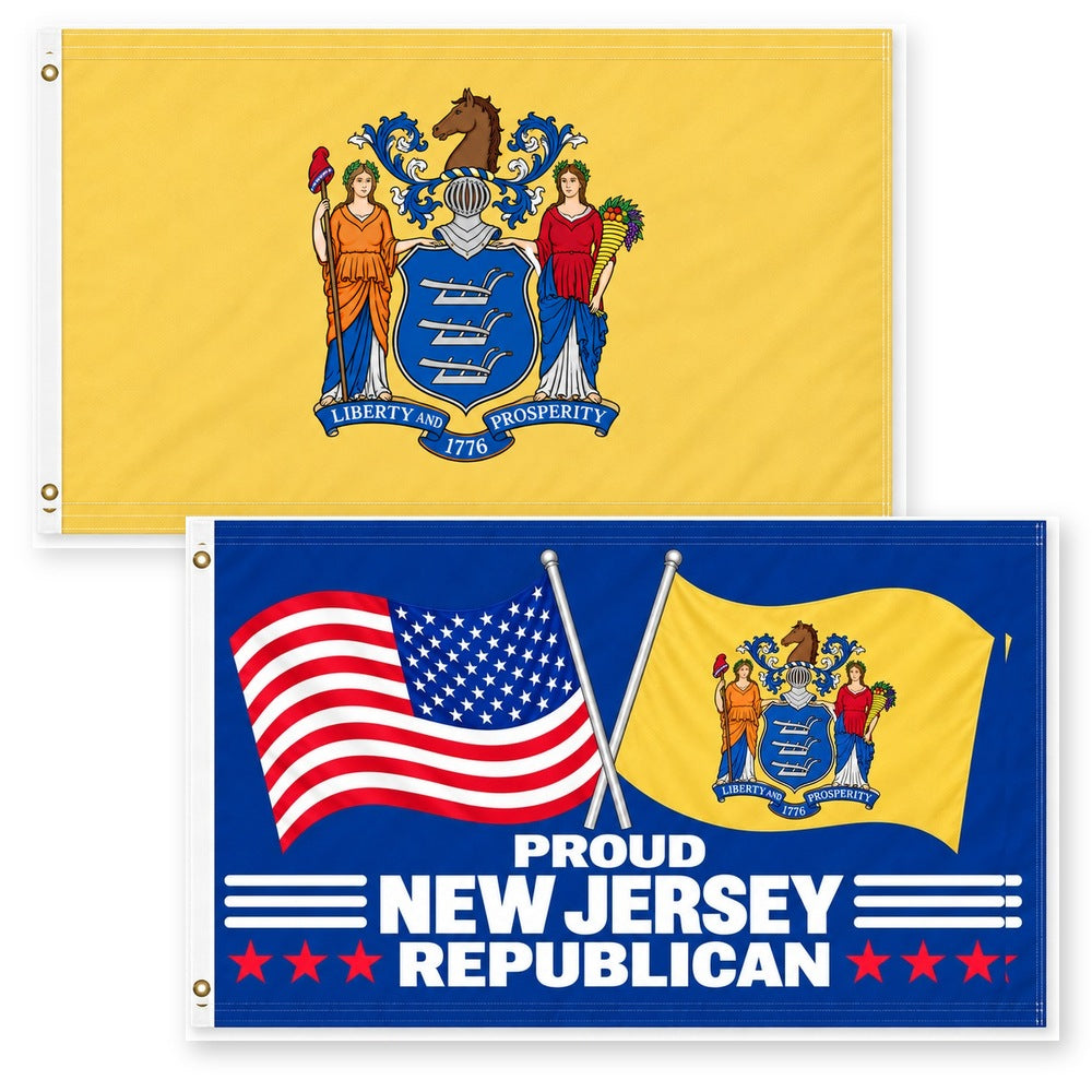 New Jersey State Flag and Proud New Jersey Republican Flag 3x5 2-Pack