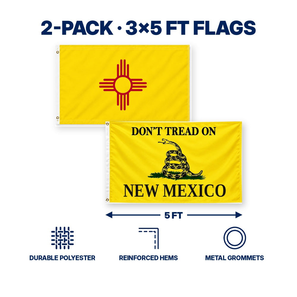 New Mexico State Flag and Don't Tread on New Mexico Flag 3x5 2-Pack features and size details