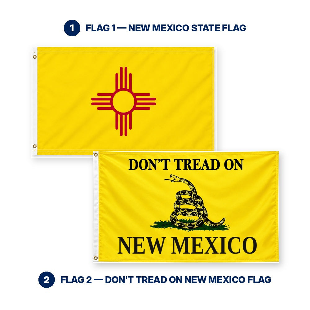 New Mexico State Flag and Don't Tread on New Mexico Flag 3x5 2-Pack features and size details