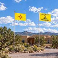 New Mexico State Flag and Don't Tread on New Mexico Flag 3x5 2-Pack displayed outdoors