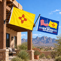 New Mexico State Flag and Proud New Mexico Republican Flag 3x5 2-Pack displayed outdoors