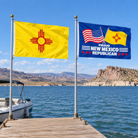 New Mexico State Flag and Proud New Mexico Republican Flag 3x5 2-Pack displayed outdoors