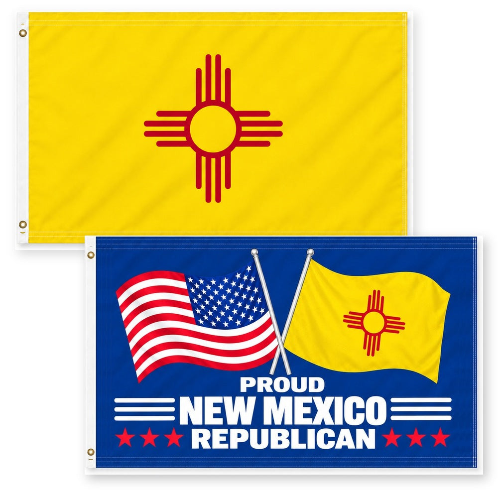 New Mexico State Flag and Proud New Mexico Republican Flag 3x5 2-Pack