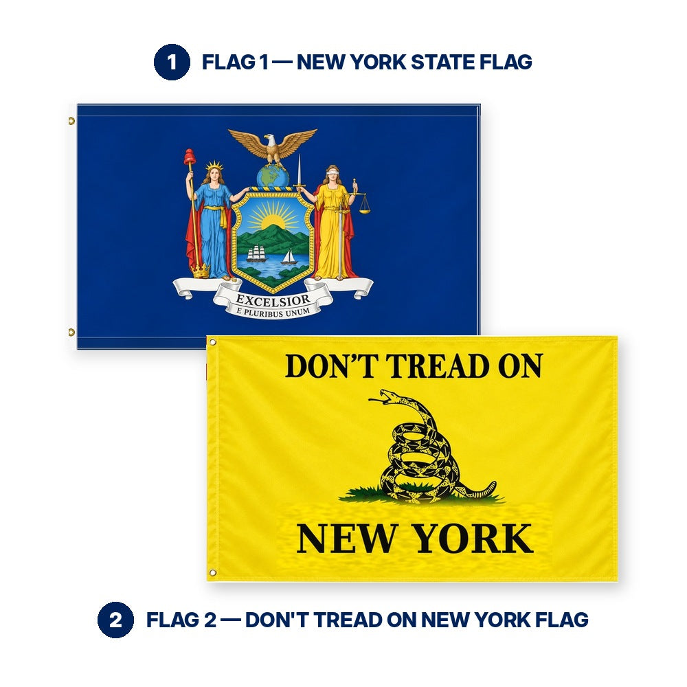 New York State Flag and Don't Tread on New York Flag 3x5 2-Pack features and size details